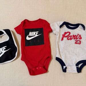Jordan Red and Gray Bodysuit Set with Bib